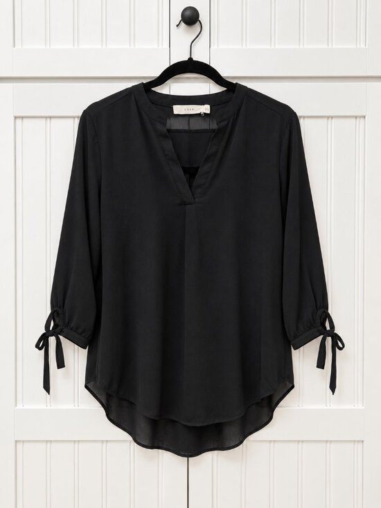 Lush Tops - LUSH Black V-Neck Tie Sleeve High Low Blouse Size Large